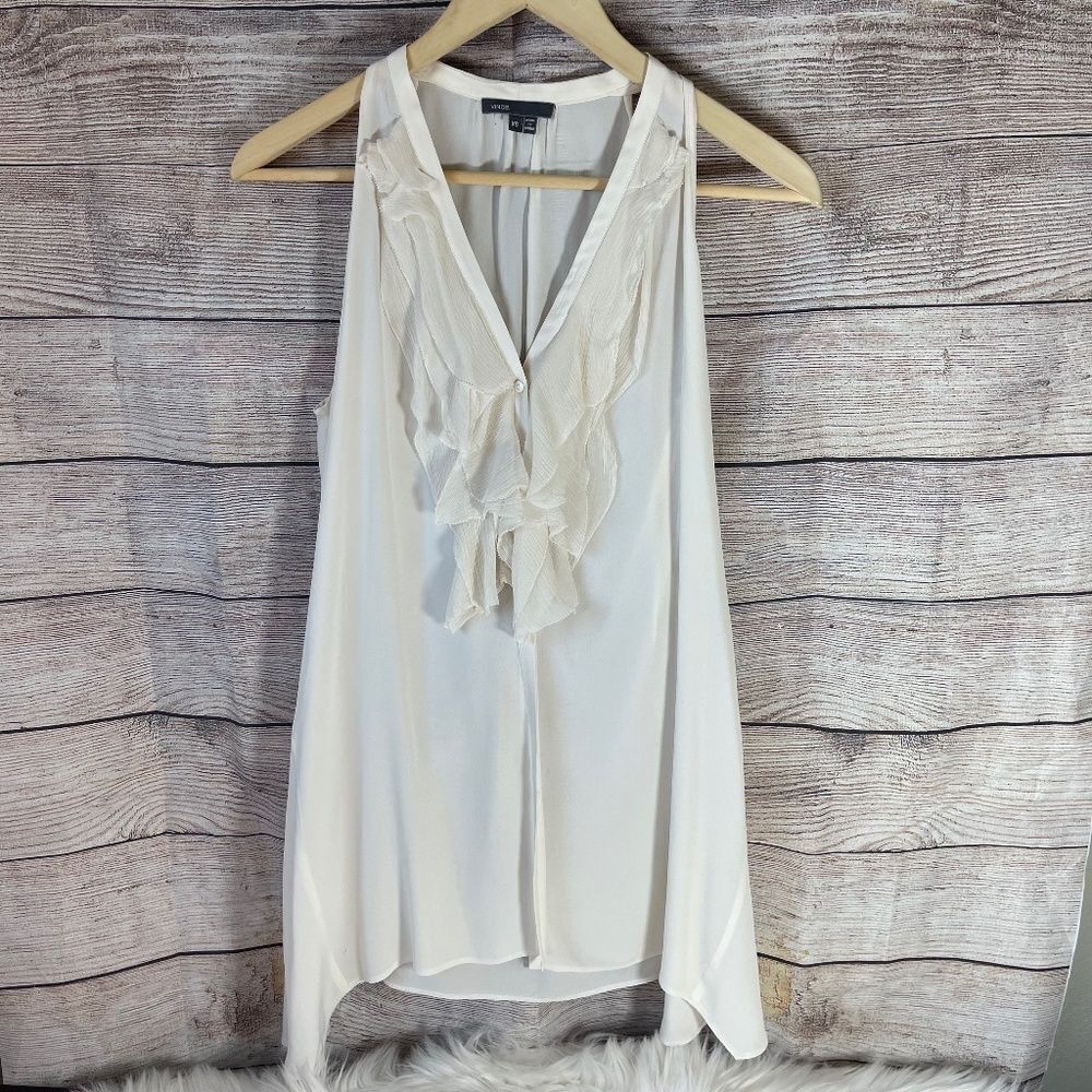 Vince Ivory‎ Silk Blend Ruffled Tank Top Sz XS